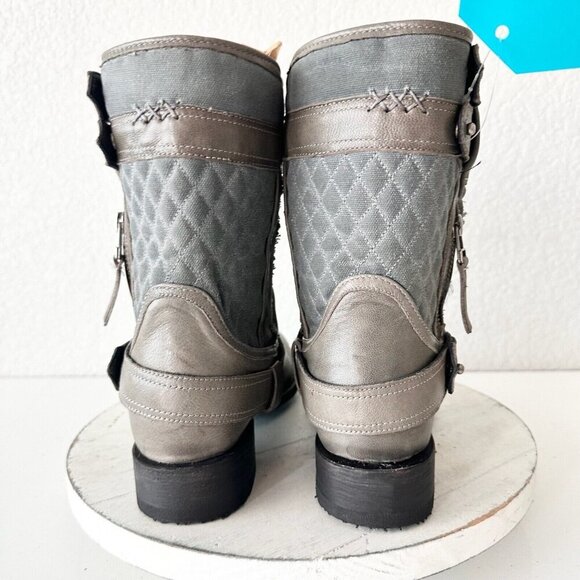 NEW Lane Boots Womens Gray Leather Canvas Mid-Calf Western Moto Style Zip Size 8 - Picture 3 of 13
